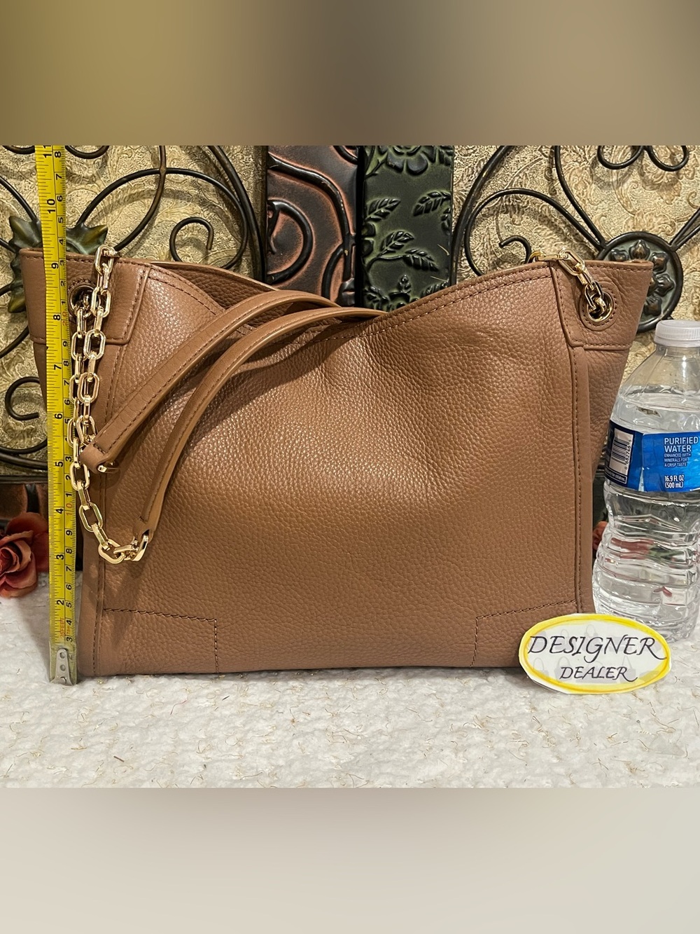 TORY BURCH Britten Small Chain Tote Brown VGC! - Picture 6 of 12